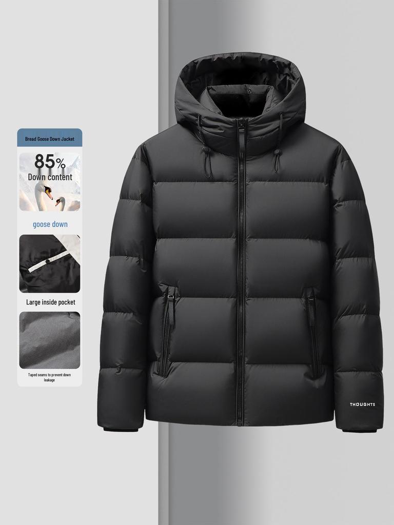 Men's Trendy Winter Hooded Goose Down Puffer Jacket - 85% White Goose Down, Thickened, Non-Detachable, Hot Item