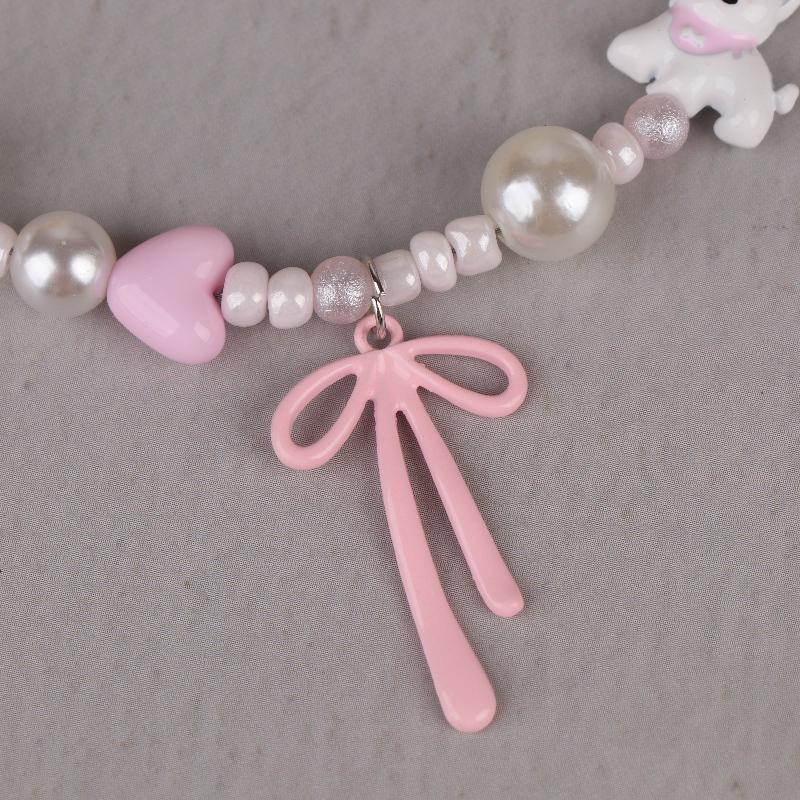 Y2K Cute Pink Puppy Beaded Phone Chain Cartoon West Highland Dog Phone Lanyard Wristband Keyring Universal Hanging Cord