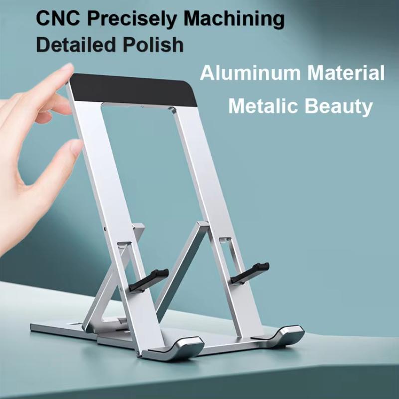 Aluminum Mobile Phone Holder Folding Bracket for Large Phones Tablets Triangular Non-Slip Silicone Pads Foldable Phone Stand