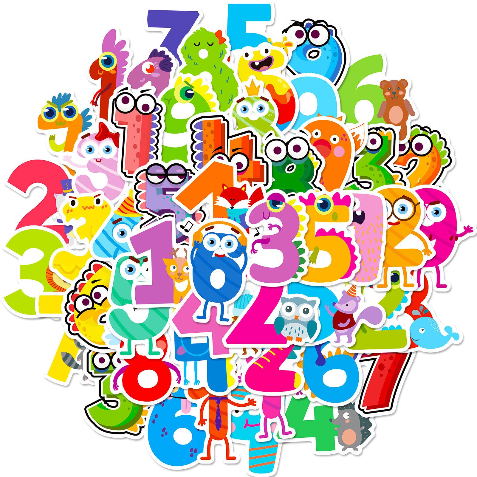 

50 Arabic Numbers 1-9 Stickers Color Cute Cartoon Numbers Children S Early Education Stickers