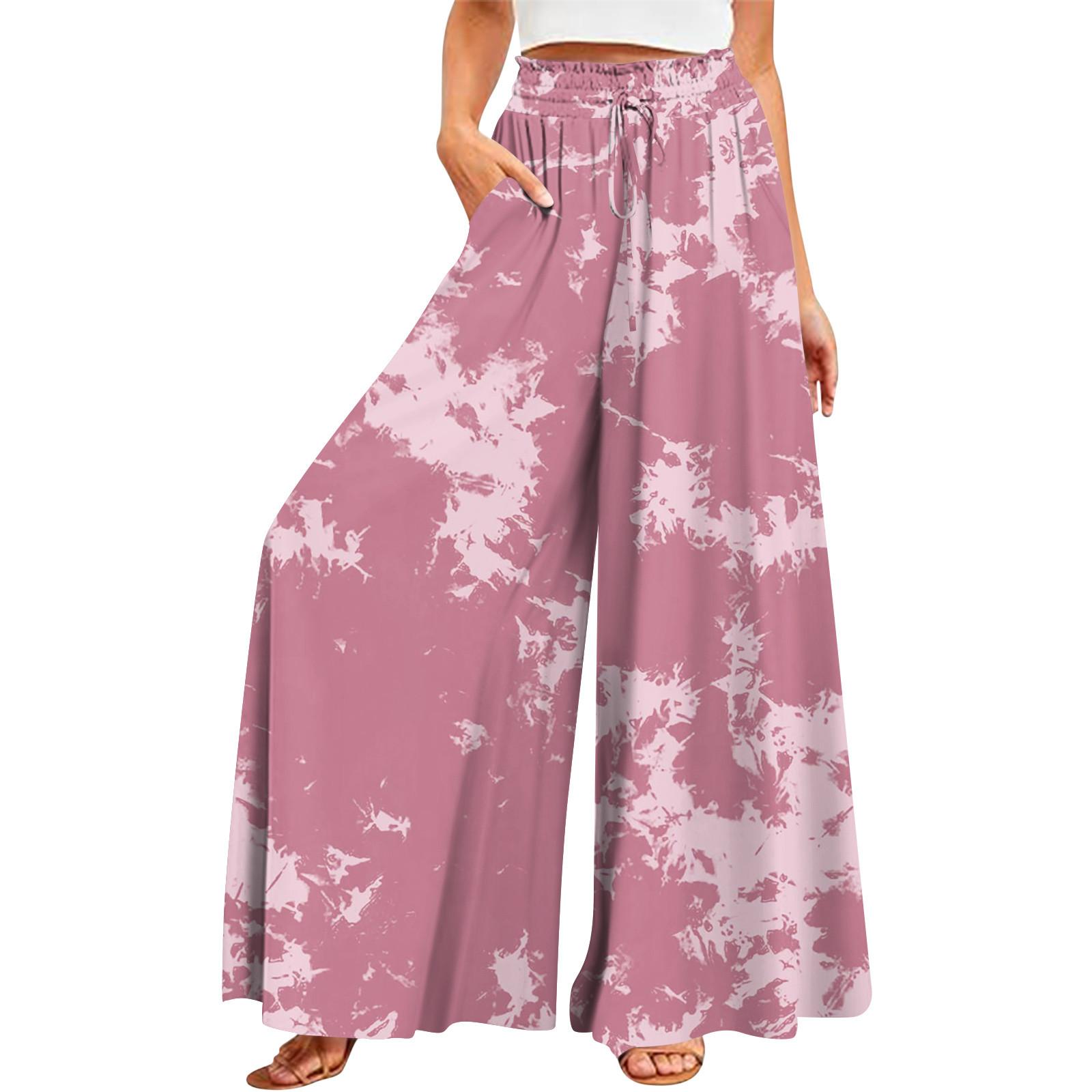 

Женские летние широкие брюки с высокой талией и струящимися карманами, модные повседневные повседневные пляжные брюки в богемном стиле с принтом M