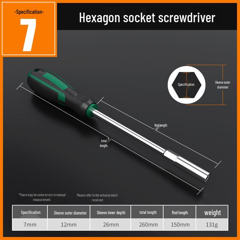 Deepened Hex Socket Screwdriver Wrench, Large Head, Dual-Color Handle, 5-14mm Sizes