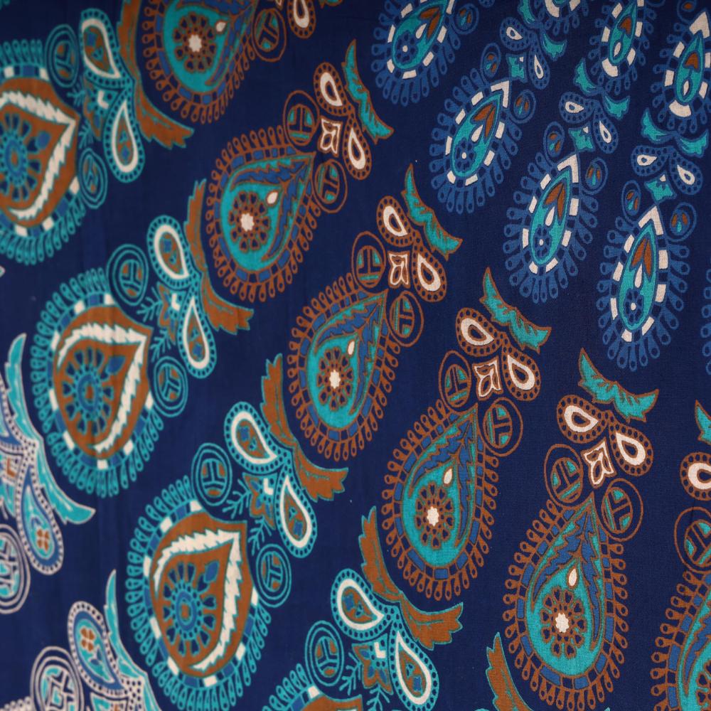 BLESS INTERNATIONAL Beautiful Indian Bohemian Psychedelic Hippie Tree of Life Window Curtain Panels for Bedroom, Living, Balcony (Blue Golden Mandala)