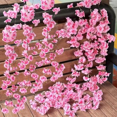 Artificial Sakura Flowers Silk Cherry Blossoms Vines Rattan Garland Christmas Garden Arch Ornament Wedding Party Home Decoration