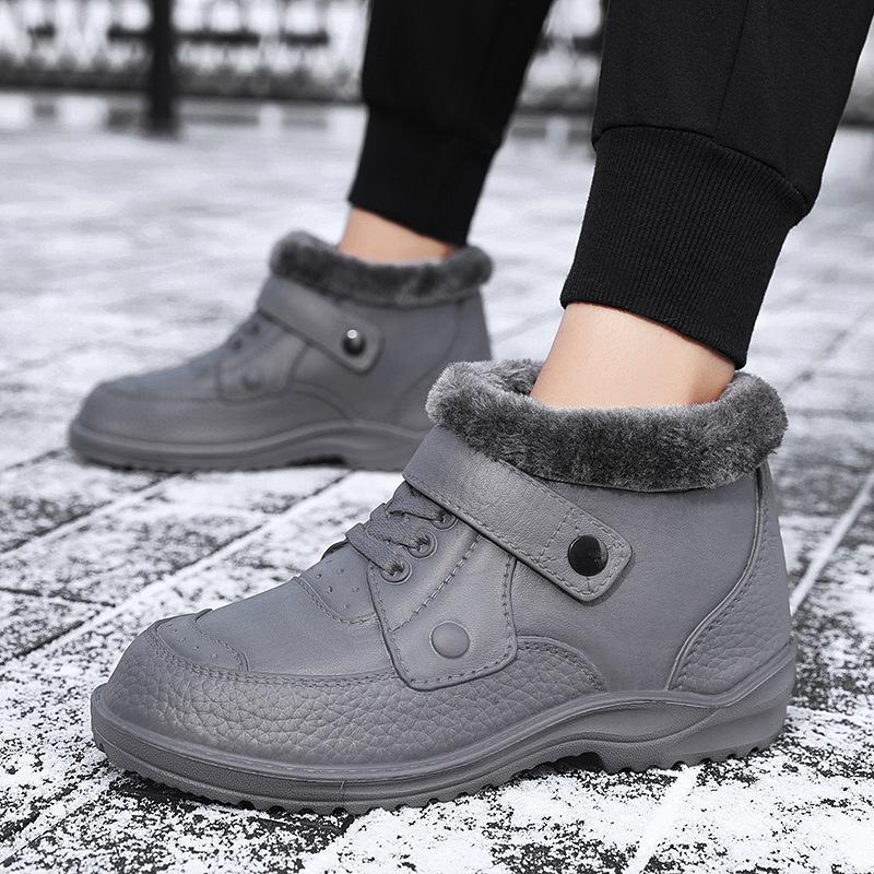 Herren Warme Fellfleece Gefütterte Rutschfeste Schlupf-Knöchel-Schneestiefel Wasserdichte Plüschgefütterte Winter Outdoor Freizeitstiefel