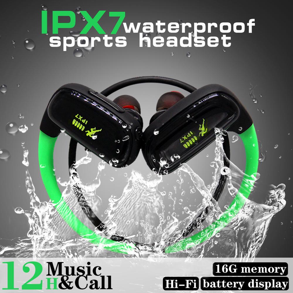 Buy SM828 IPX7 Waterproof Headphones Wireless Bluetooth Earphone 16GB MP3 Player Inear Stereo