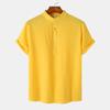 Summer 2024 Bestseller: Men's Solid Color Cotton Linen Stand Collar Short Sleeve Shirt - European & American Style