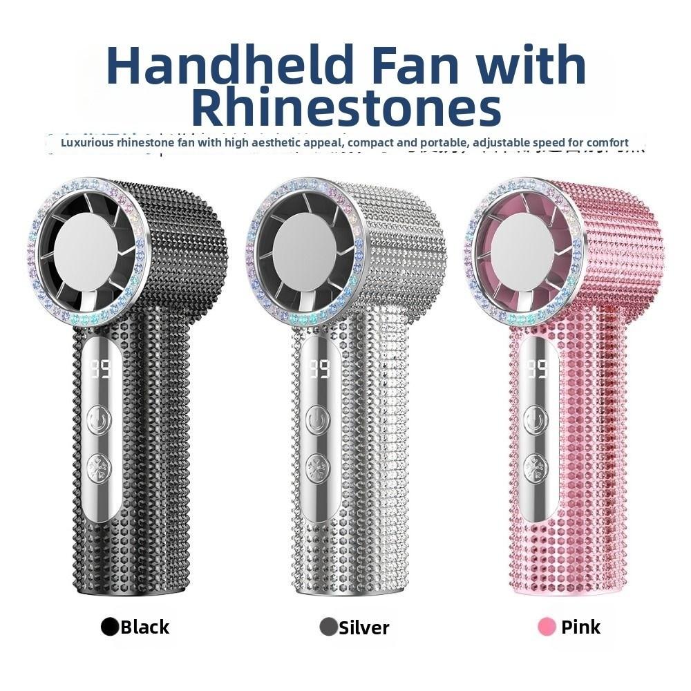 199 Gears Rhinestone Handheld Fan Digital Display Turbo High Speed Fan Mini Cooling Fan Summer