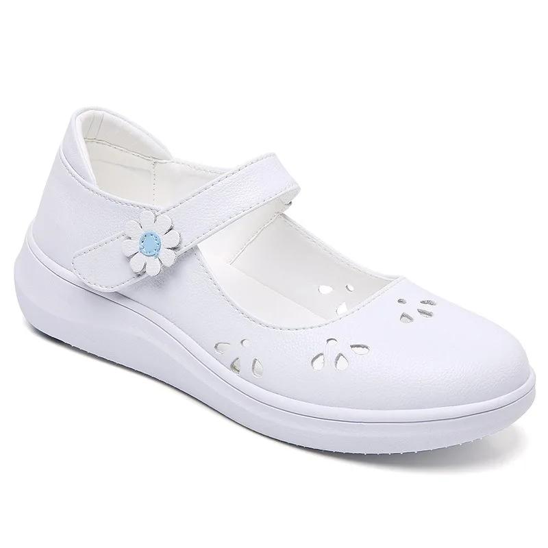 Women Slip on Lolita Shoes Leather Mary Jane Nurse Shoes Women White Flat Versatile Shoes Kawaii Designer Spring Summer