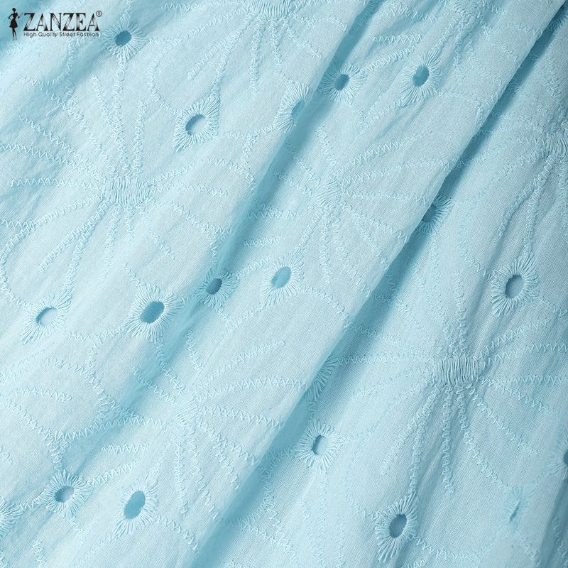 ZANZEA Women Casual Turn Down Collar Summer Patchwork Crochet Short Sleeve Dress