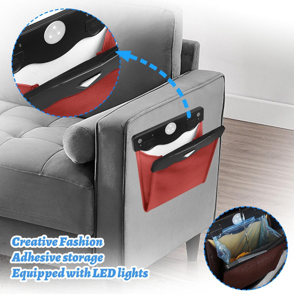 Smart LED Car Trash Can Waterproof Garbage Bag Passenger Side Faux Leather Storage Bag Leakproof Reusable Hanging