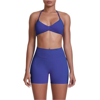 Women's Fashion Seamless Color Back Bra Shorts Yoga Suit Set Tight Running Fitness Two Piece Set