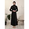Black Double Breasted Neck Piping Flexible Interlock Fabric Prayer Dress