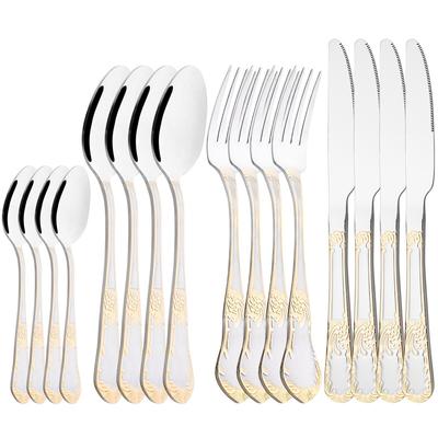 16Pcs Gold Cutlery Set Western Stainless Steel Tableware Knives Fork Coffee Spoon Dinnerware Flatware Set Silverware Kitchen Kit