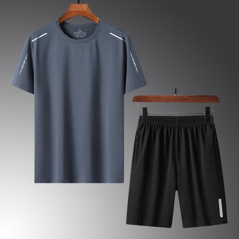 Summer Casual Men's Plus Size Ice Silk Three-Piece Set - Dad's Trendy Short Sleeve T-shirt