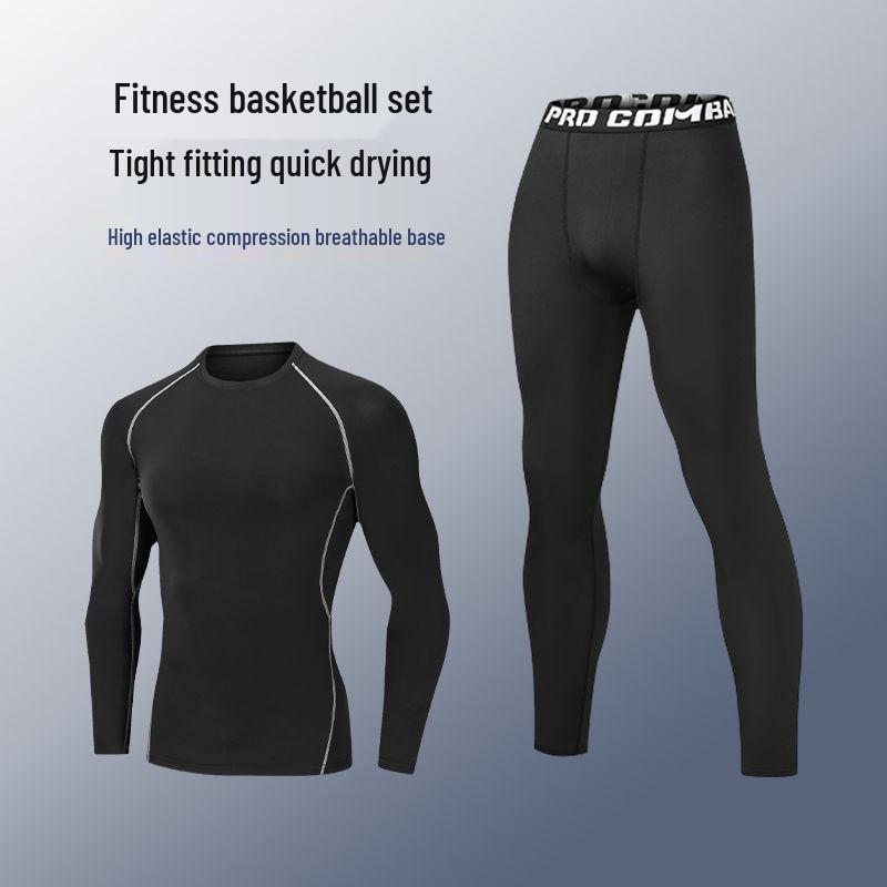 Pánské rychleschnoucí sportovní oblečení z ledového hedvábí s těsným střihem: Set s krátkým rukávem a pětibodovými kalhotami na letní fitness a běh