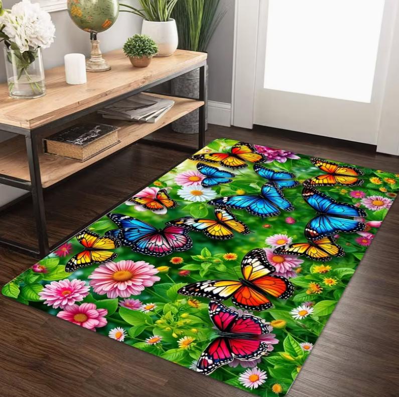 Vintage Floral Book Print Rug Anti-slip Soft Flannel Floor Mat Black Carpet Bedroom Study Living Room Home Decor Book Lover Gift