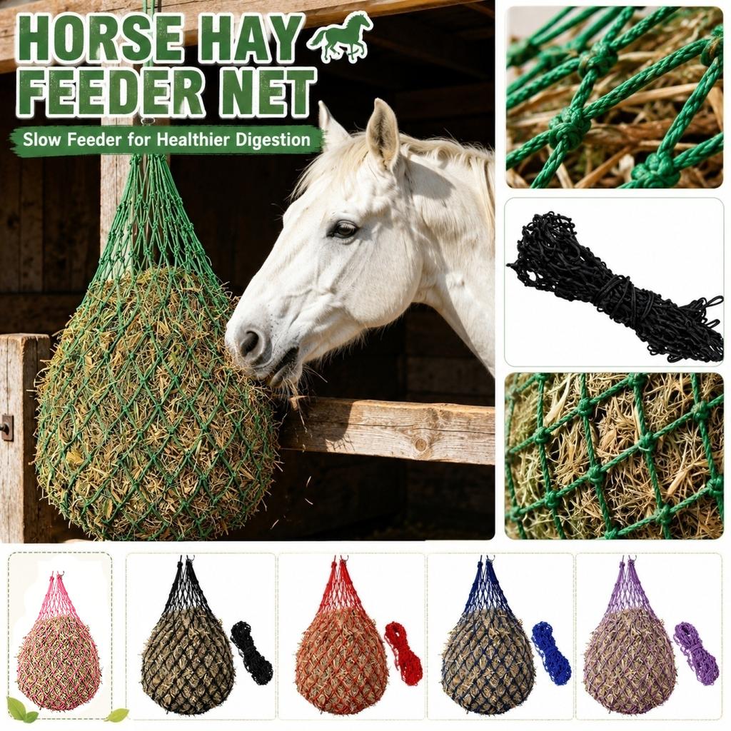 Large Capacity Hay Net for Horses Cattle Sheep Llamas Durable Small Hole Feed Bag with Hanging Rings Suitable for Equine Feeding and Livestock Grazing