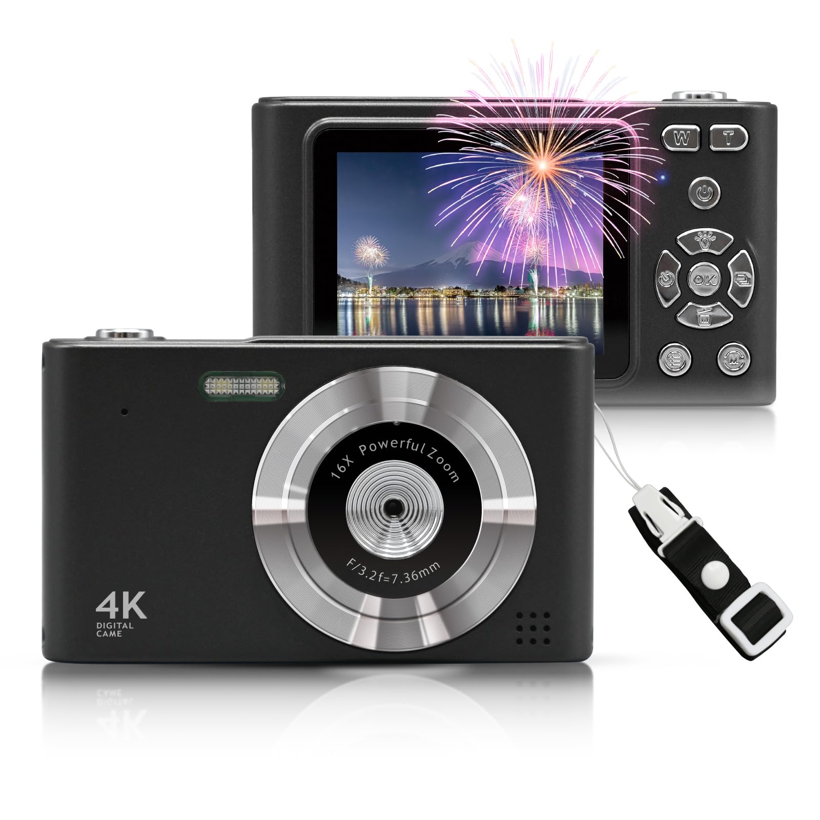 

Цифрова камера 4K 48 МП Цифрова камера 16x Зум Стабілізація зображення РК-дисплей Шкільна поїздка Легка Емоційна Ретро Фото Відео Зображення Відео Діти чорний