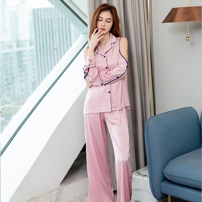 Pajamas for Women Hot Season Two-piece Home Wear Satin Ice Silk Pajamas for Women Summer and Autumn Can Be Worn Outside