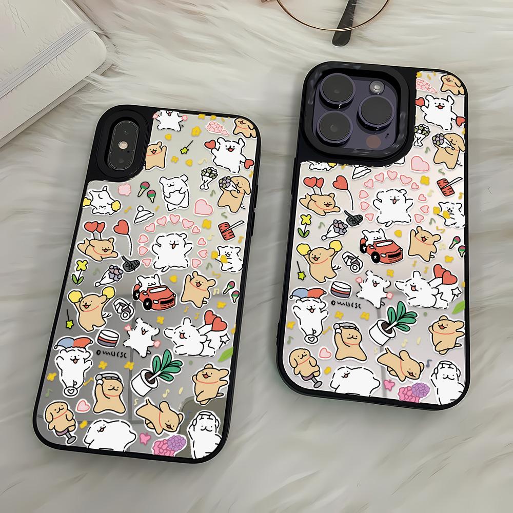 Mirror Phone Case for iPhone 15 11 13 14 for 15 16 Pro Max 12 13 16 Pro Cloud Flower and Animal Cute Style Phone Case