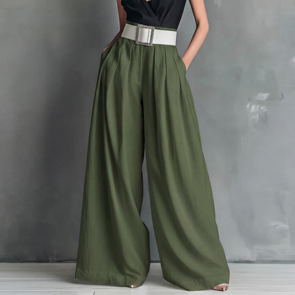 Modische Damen-Hosen mit Farbe, Taschen, hoher Taille, lockerem, weitem Bein für den Alltag