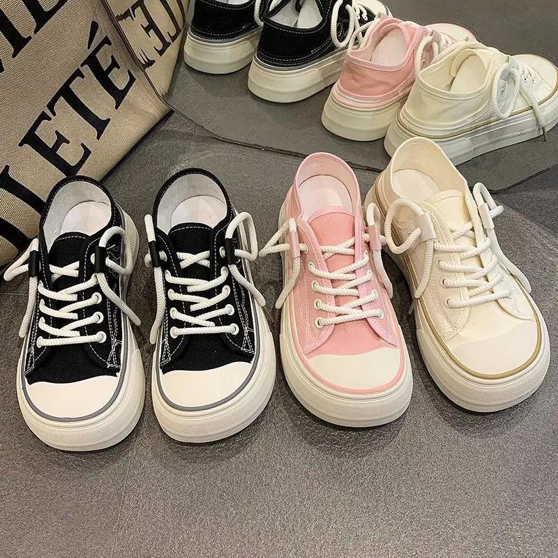 New In High Quality Lace Up Women's Canvas Shoes Stylish Trends 2025 Casual Offers Original Designer Luxury 39 Ladies Footwear