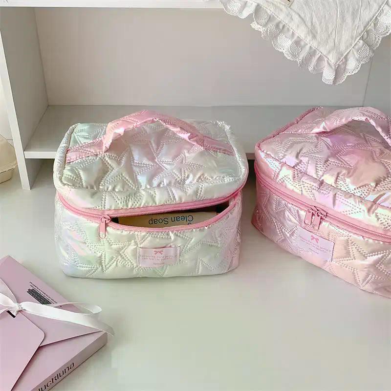 Shiny Pearl Star Makeup Bag Cute Zipper Cosmetic Organizer Women Portable Toiletry Case Female Cloth Handbag For Girls
