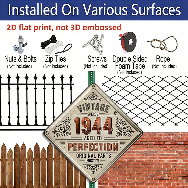 2D Flat, 1pc, Vintage Metal Aluminum Sign Decoration, Vintage 1944 Aged To Perfection, Vintage Decorative Sign, Vintage Wall Art Decor, Suitable for