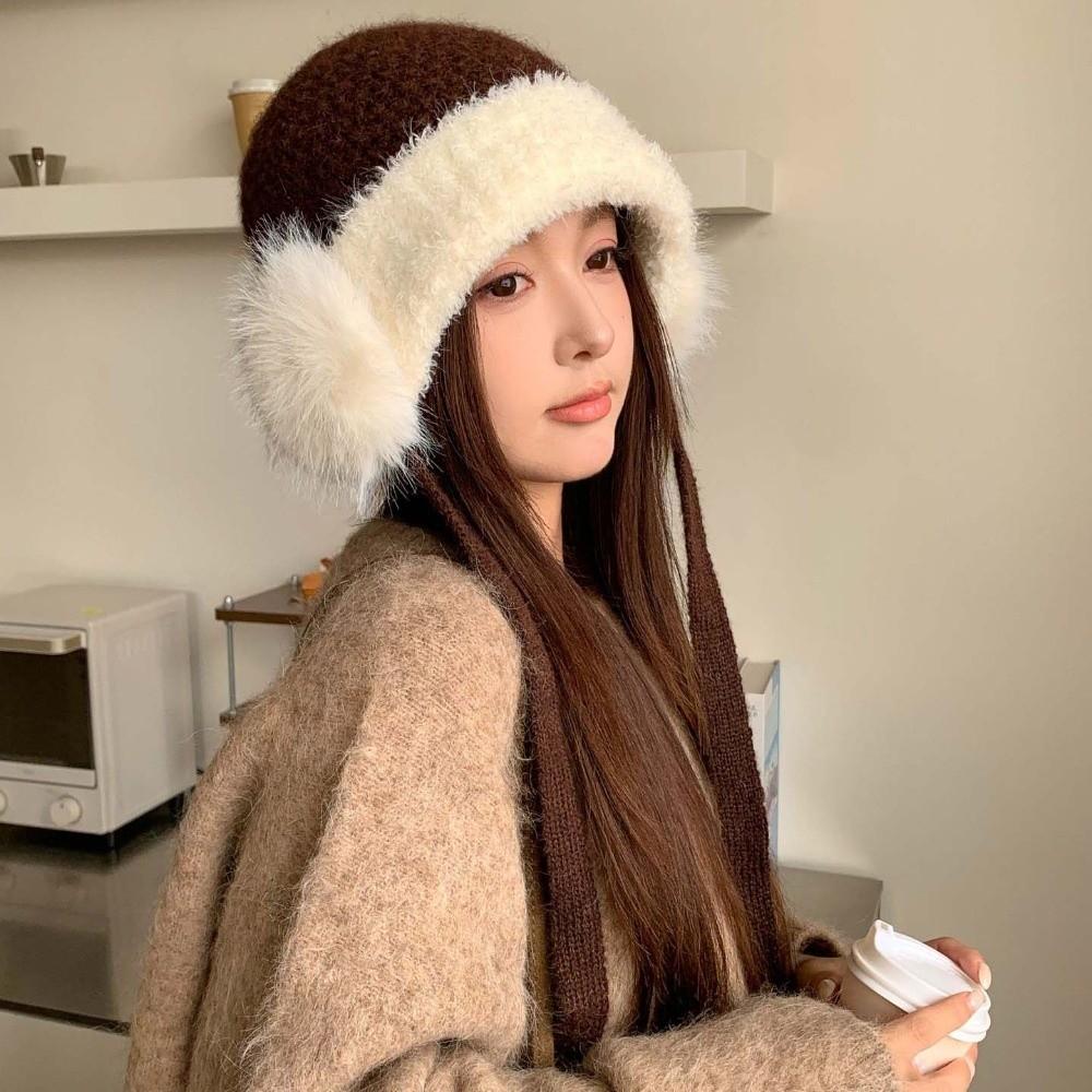 Knitted Plush Earflap Cap Premium Plush Ear Protection Cap Winter Knit Hat Outdoor Walking
