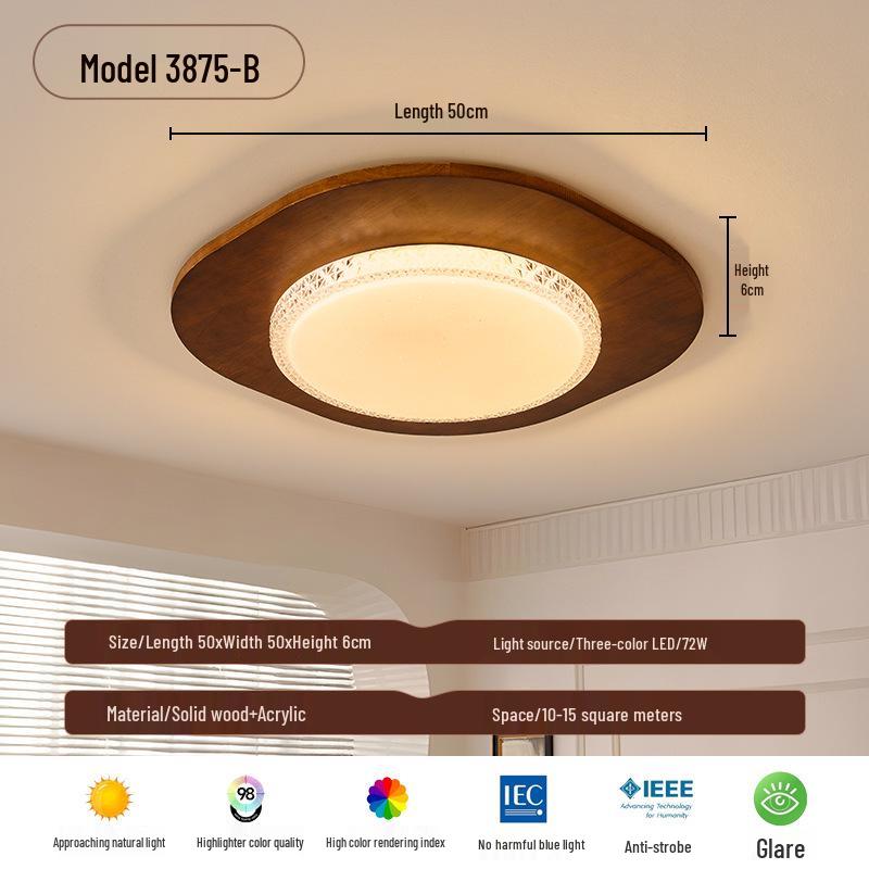 2025 Chinese-Japanese Solid Wood Ceiling Light for Bedroom and Dining Room