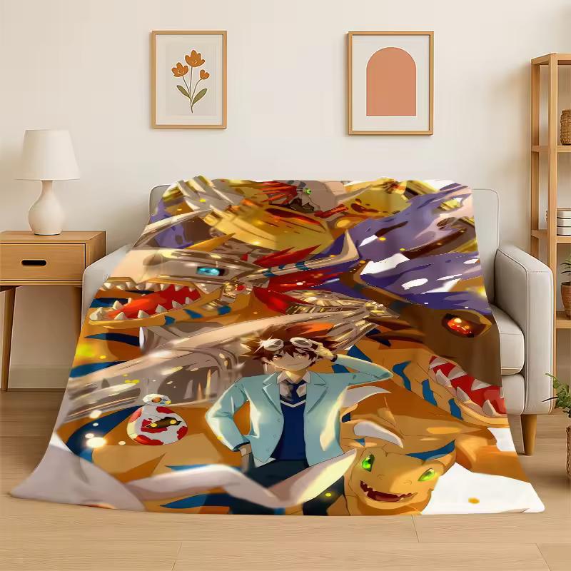 Digimon Adventure Angewomon Agumon Cartoon Flanelldecke Weiche Warme Überwurfdecke für Schlafzimmer Wohnzimmer Bett Reise Picknick