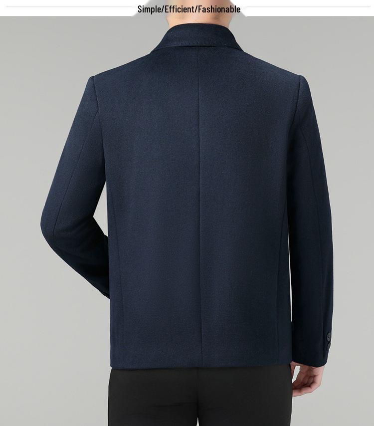 Men's High-End Cashmere Wool Jacket - Mid-Length Casual Lapel Coat for Middle-Aged Dads