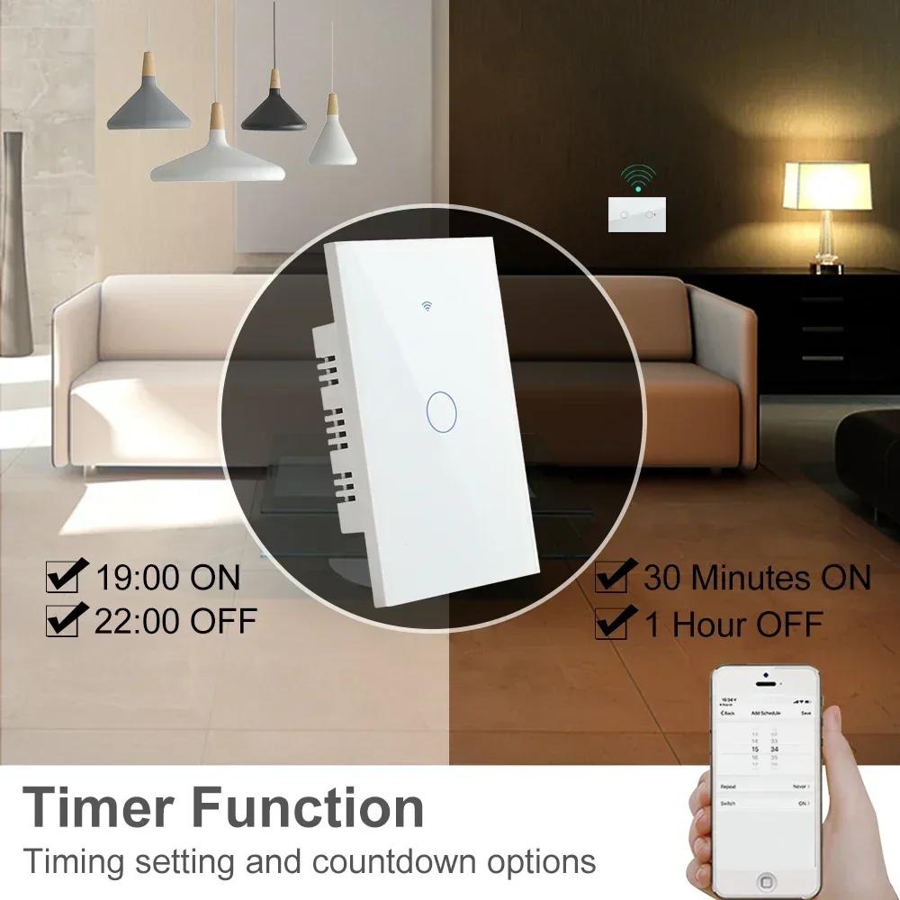 WiFi Tuya RF for Lights Australia US BR IL Alexa 220V 1 2 3 4 Gang Smart Remote Control Touch Light Switch Neutral + Live Wire