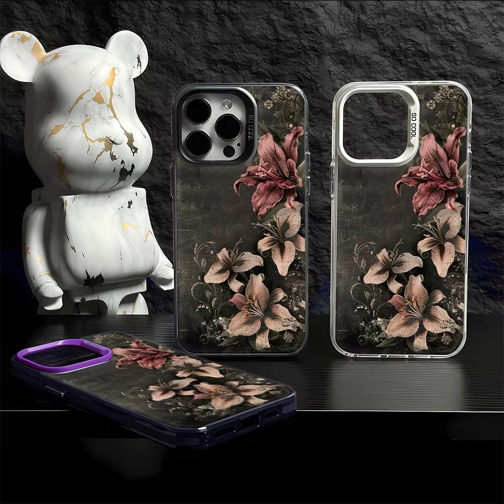 Vintage pink lily Pattern Phone Case For iPhone 17 Pro Max 16 15 Pro 14 13 Mini 12 11 XR XS 17Air Plus Hard Matte Cover
