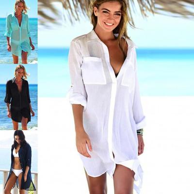 Hot Style Crinkle Fabric Beach Cover-Up Shirt for Sun Protection & Bikini Cover-Up