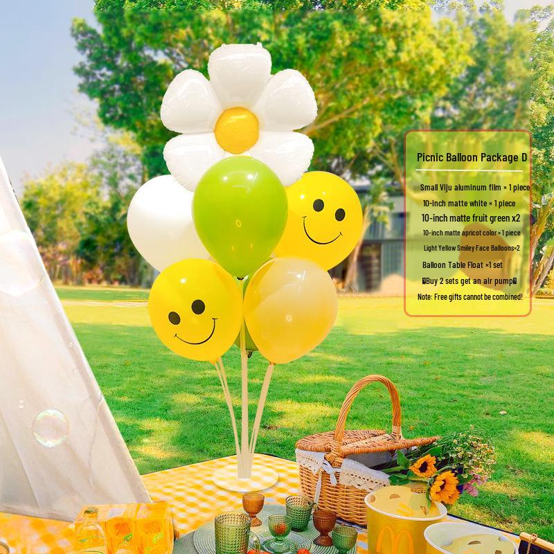 Smiley Daisy Balloon Set: Picnic & Birthday Photo Props for Kids