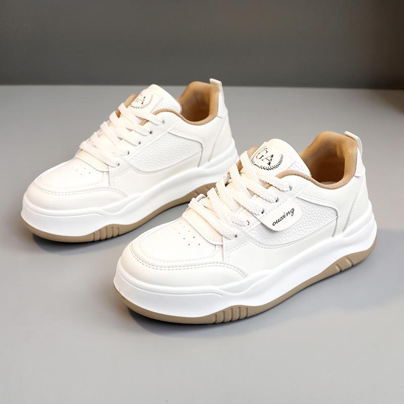 

[Customized] Q5905 new 2025 spring and summer women s shoes breathable lace-up leather surface platform white shoes board shoes tide 35