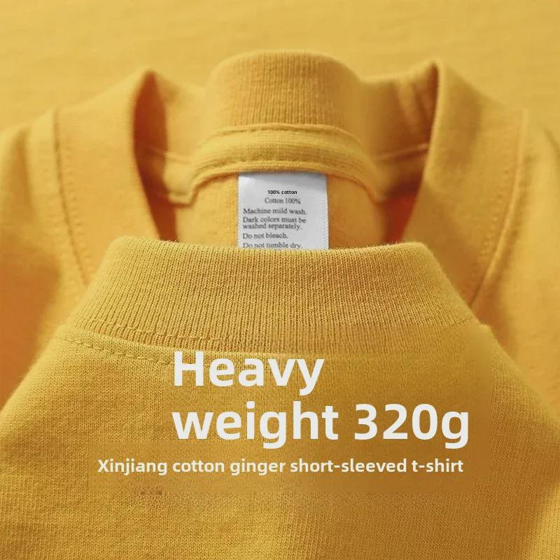 320g Heavyweight White Cotton Short-Sleeve T-Shirt for Men and Women - Thick, Non-Transparent, Loose Fit, Perfect for Summer. 