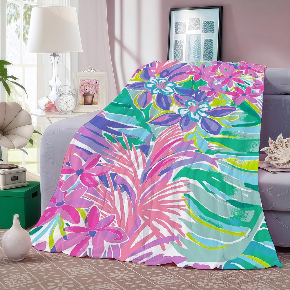 

Flowers Watercolor Graffiti Cute L-lilly P-pulitzer Blanket Warm And Soft Suitable For Bedroom Living Room Sofa Bed Office Trave 30x40in