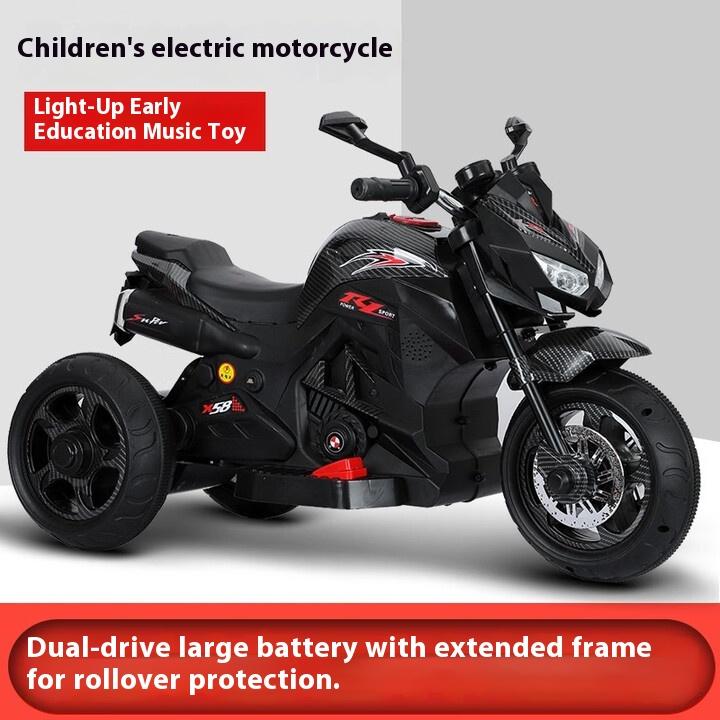 Children's electric motorcycle 1-10 years old boys and girls charging toy battery car baby three-wheeled stroller can seat people