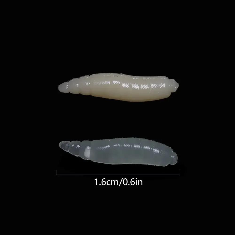 50Pcs 1.6cm Beige/Luminous Fishing Lures Maggot Grub Soft Fishing Lure Bionics Smell Worms Glow Shrimps Fishing Bait Accessories