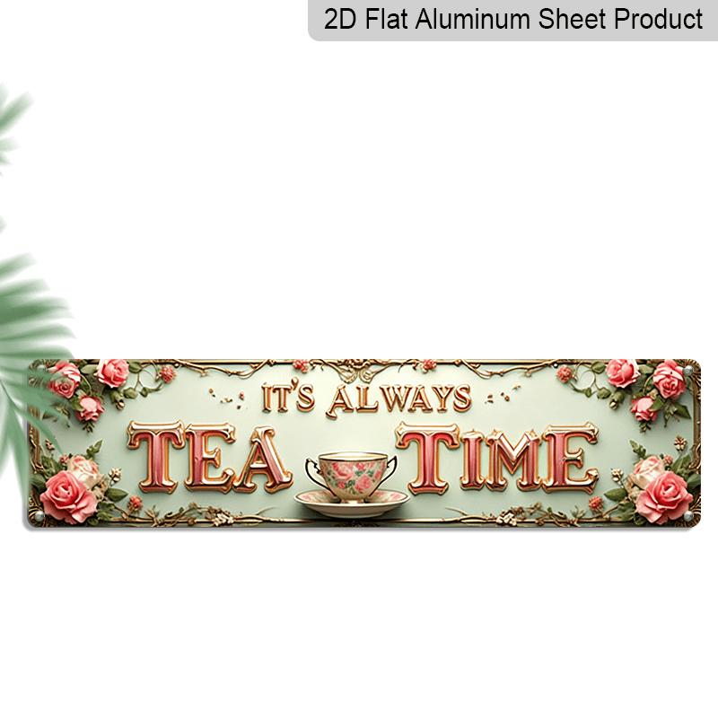 

2D Flat Alice in Wonderland Metal Wall Decoration-retro Aluminum Tea Theme Decoration, Suitable for Home Furnishing, Kitchens, Cafes and Theme 40cm x 10cm