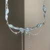 Zircon Butterfly Necklace Set Layer Blue Four-pointed Ins Style Light Luxury Clavicle Chain for Women Girlfriend Jewelry Gift