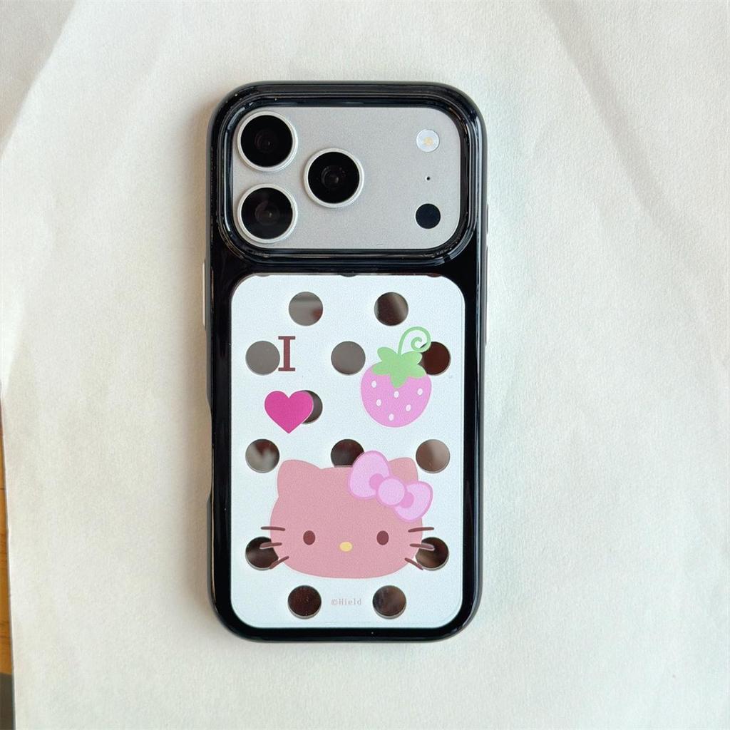 Round Edge Strawberry KT Cat iPhone 14/13 Pro Max Anti-Fall Case
