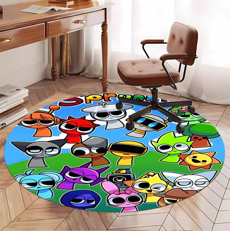 Sprunki Game Pattern Round Rug, Indoor/Outdoor Mat, for Picnic, Gameroom, Bedroom, Office, Living Room, Home Decor Carpet, Birthday Gift