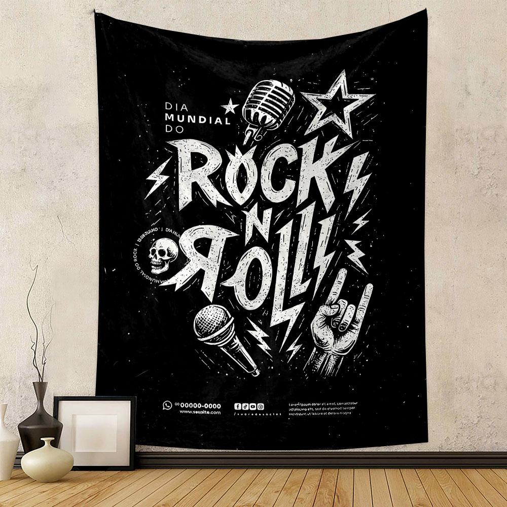 "Rock 'n' Roll World Day Design" Patterned tapestry home decor, suitable for bedroom and living room, gift