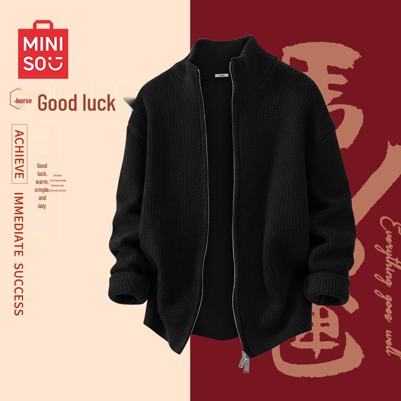 MINISO Men s Double Zipper Knitted Cardigan Sweater XL