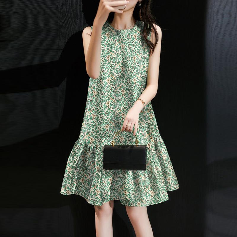 

ZANZEA Женское повседневное платье без рукавов с круглым вырезом и цветочным принтом XL зелёный