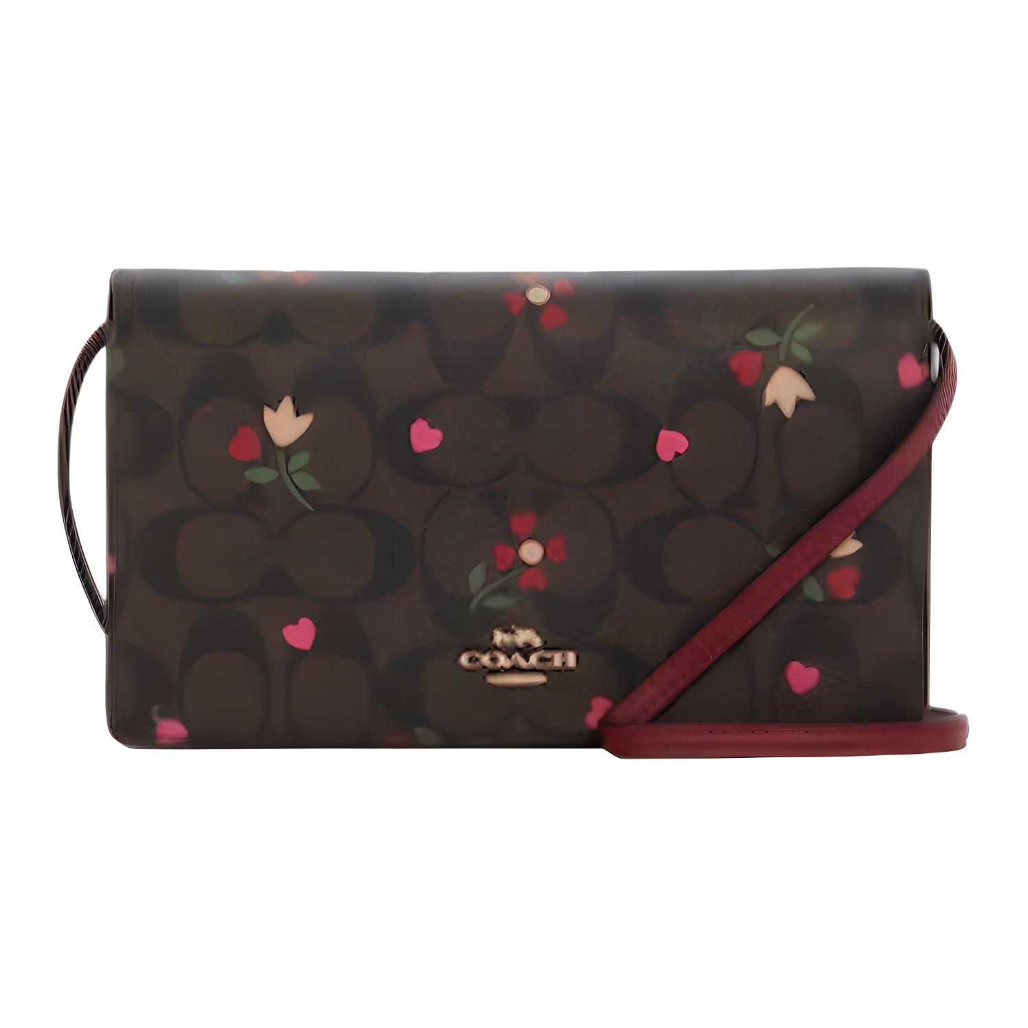 

Coach Anna 20 Monogram Heart Floral Print Flap Leather Envelope Crossbody Bag Small Women crossbody bag Brown Burgundy C7656-IMBMC Basic Set (Bag+Dust Bag)